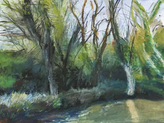Latchmere Brook, Ham Common (akwarela, pastel olejny, tusz, akryl i grafit na papierze)