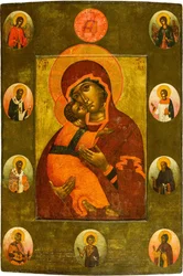 Dziewica Włodzimierza z wybranymi świętymi par Uszakow, Szymon (Pimen) Fiodorowicz (1626-1686). Tempera na panelu