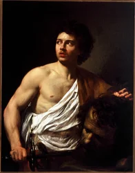 Dawid trzymający głowę Obraz Goliata autorstwa Simona Voueta (1590-1649)
