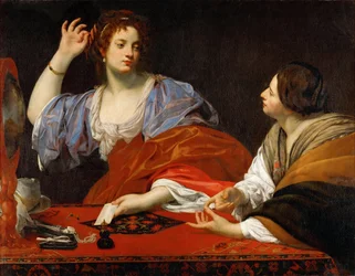 Martha obwinia swoją próżną siostrę Marię Magdalenę - Simon Vouet (1590-1649). olej na płótnie, ok. 1621. Wymiar : 110x140 cm. Muzeum Historii Sztuki, Wiedeń