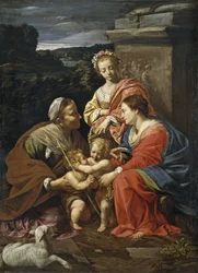 Dziewica i dziecko z Janem Chrzcicielem jako chłopcem, Świętą Elżbietą i Świętą Katarzyną - Vouet, Simon (1590-1649) - 1625-1626 - Olej na płótnie - 182x130 - Museo del Prado, Madryt