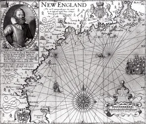 Mapa wybrzeża Nowej Anglii, obserwowana i opisana przez kapitana Johna Smitha (1580-1631) 1614, z „Generall Historie”, 1624