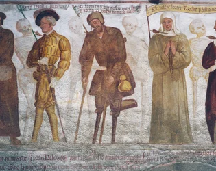 Śmierć z młodzieńcem, żebrakiem i zakonnicą, fragment z Tańca śmierci