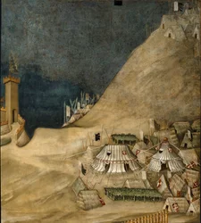 Fragment obozu wojskowego za Guido Riccio da Fogliano podczas zdobywania zamku Montemassi w 1328 roku (fresk