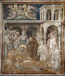 Fresk z życia św. Marcina. Śmierć św. Marcina. Obraz Simone Martini (1280-1344). Fresk