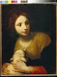 Św. Agnieszka. (Agnieszka Rzymska, ur. 290, męczennica ok. 304). Obraz Simone Pignoni (1611-1698), olej na płótnie. Sztuka włoska (Florencja)
