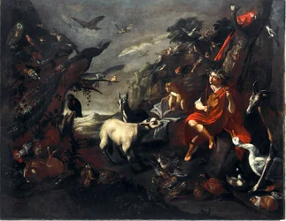 Orfeusz i zwierzęta Obraz Entourage Sinibaldo Scorza (1589-1631) Ndz.101,5x129 cm Geny, nowe muzea uliczne