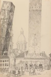 Album 30 widoków w Tyrolu i we Włoszech: Krzywe Wieże, Pomnik św. Franciszka, Bolonia 12 listopada 1840