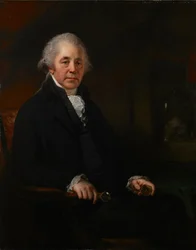 Portret Matthew Boultona trzymającego próbkę minerału.