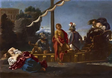 Renaud żegnający się z Armidą - temat zaczerpnięty z La Jerusalem Liberee przez Torquato Tasso dit Le Tasse (1544-1595) - Pożegnanie Rinalda z Armidą przez Badalocchio, Sisto (1585-ok. 1647). olej na płótnie
