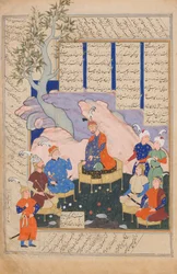 Słyszy Luhrasp od powracających paladynów znikającego Kai Khusrau, Folio..., 1576-77.