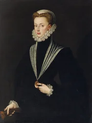 Joanna Austriacka (Jeanne de Habsbourg) - Portret Joanny Austriackiej (1547-1578) autorstwa Anguissoli, Sofonisba (ok. 1532-1625). Olej na płótnie, format: 106x81, , Kolekcja prywatna