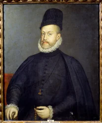 Portret króla Hiszpanii Filipa II (1527-1598). Obraz Sofonisby Anguissoli lub Anguiscioli (1540-1625)