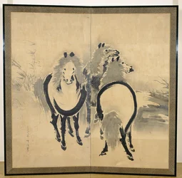 Konie, japońskie, okres Edo, ok. XVIII w. (tusz na papierze) (jeden z pary) (patrz także 121397)