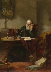 Szczegółowy opis: John Milton odwiedzający Galileo Galileo jako więzień inkwizycji par Hart, Solomon Alexander (1806-1881)