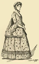 Zdjęcie krótkiego woreczka Watteau noszonego na halce, c1750-1800, 1903, 1937.