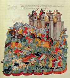 Scena bitwy, z Biblia de la Casa de Alba