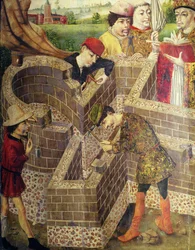 Budowa kościoła, fragment z „Kościoła San Miguel” (olej na desce)
