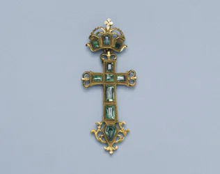 Wisiorek z krzyżem, koniec XVI wieku (złoto i szmaragdy)