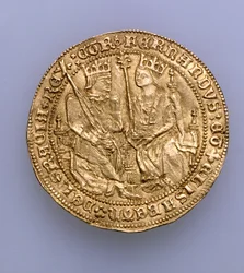 Podwójny excelente Ferdynanda II Aragońskiego (1479-1516) i Izabeli Kastylijskiej (1474-1504), mennica w Sewilli, 1475