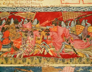 Fol.110r Bitwa Greków z Trojanami, z Kodeksu Benito Santa Mora