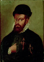 Francisco Pizarro (1478-1541) Hiszpański konkwistador (olej na desce)