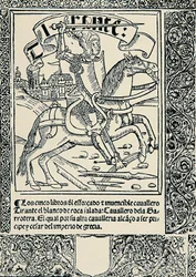 Rycerz na wierzchowcu, Frontyspis hiszpańskiego dzieła Tirant lo Blanc Joanota MARTORELLA (1413-1468)