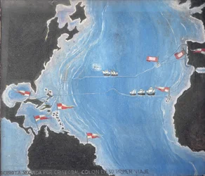 Mapa przedstawiająca trasę Krzysztofa Kolumba podczas jego pierwszej podróży do Nowego Świata