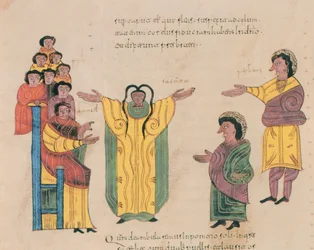Susanna and the Elders, z Wizygotycko-Mozarabskiej Biblii św. Izydora, fol.324v., AD 960 (tempera na welinie)