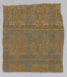 Fragment tkaniny z Ornatu San Valerius (jedwab, złocone podłoże zwierzęce wokół jedwabnego rdzenia)