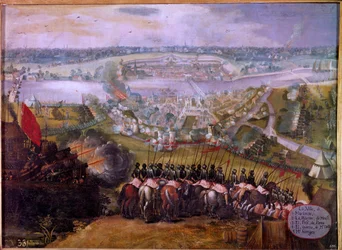 Oblężenie Maastricht przez Hiszpanów w 1579 r. Oblężenie Maastricht (lub Maestricht) w Holandii było epizodem wojny osiemdziesięcioletniej (osiemdziesięcioletniej lub 80-letniej) (bunt holenderski) (1568-1648), widziałem wzrost północnej pro