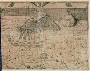 Oblężenie Barcelony przez wojska króla Filipa IV podczas Wojny Żniwiarzy 1640-1652 (rycina)