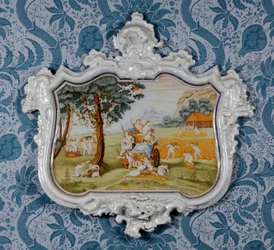 Tablica ścienna, Fabryka Ceramiki Alcora, ok. 1750 (naczynia gliniane szkliwione cyną)