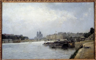 Wyspa Cite i wyspa Saint Louis widziana z mostu Austerlitz Obraz Stanislas Lepine (1835-1892) XIX w. Słońce. 0,83x0,51 m Paryż, Muzeum Carnavalet