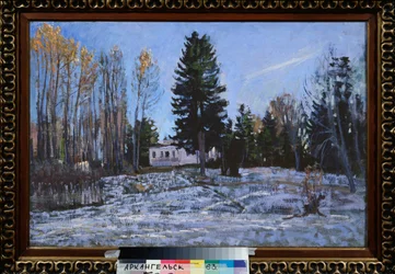 Stara wiejska posiadłość. Malarstwo Stanisława Julianowicza Żukowskiego (Żukowski) (1873-1944), olej na płótnie