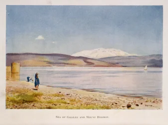 Morze Galilejskie w kierunku góry Hermon (w Syrii), Palestyna 1906