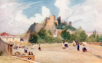 Wzgórze zamkowe, Leiria (kolorowa litografia)