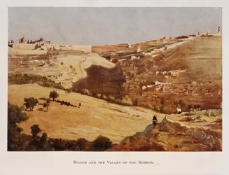 Akwarela Stanleya Inchbolda przedstawiająca Dolinę Cedronu, Jerozolima, Palestyna 1906