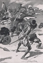 Bitwa pod Abu-Klea, 17 stycznia 1885, ilustracja z brytyjskich bitew na lądzie i morzu, 1915