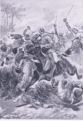 Ochotnicza kawaleria pod Lucknow, 30 czerwca 1857, ilustracja z brytyjskich bitew lądowych i morskich, 1915