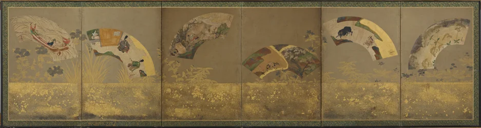 Sześć artykułów fanowskich: różne tematy, okres Momoyama lub Edo, 1590-1640.