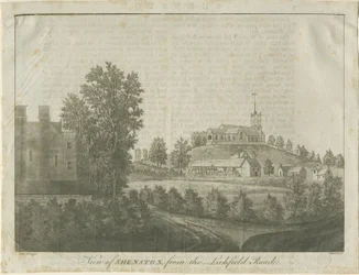 Kościół i wieś Shenstone: rycina akwatinta, 1792