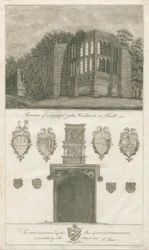 Tixall Hall - Okno gotyckie i antyki heraldyczne: grawerowanie, bd [1762-1802] (druk)