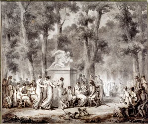 Widok na taras Tuileries w 1807 Światowe wyjście do parku. Rysunek autorstwa Jean Pierre Norblin De La Gourdaine (1745-1830)