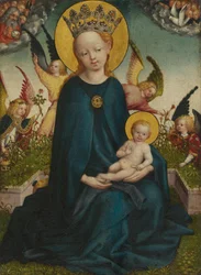 Maria z Dzieciątkiem Jezus przed darniową ławą