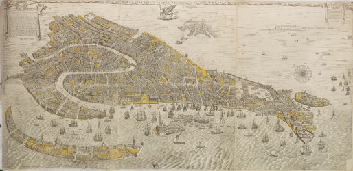 Prawdziwy i prawdziwy rysunek miasta Wenecji. Panorama Wenecji, 1676.