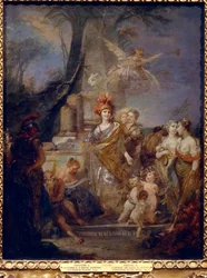 Cesarzowa Katarzyna II (1729-1796) jako Minerwa w kręgu muz. Obraz Stefano Torelli (1712-1784), olej na płótnie. sztuka włoska