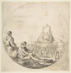 Siedzący biały marynarz, stojący czarny marynarz, ok. 1660.