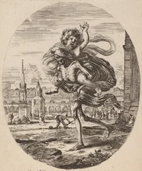 Śmierć niosąca dziecko na lewo, prawdopodobnie 1648.