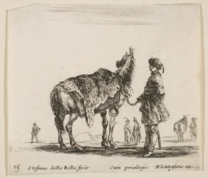 Ilustracja 15: polski szlachcic, odwrócony tyłem, trzymający konia pokrytego skórą lamparta..., ok. godz. 1644-47.